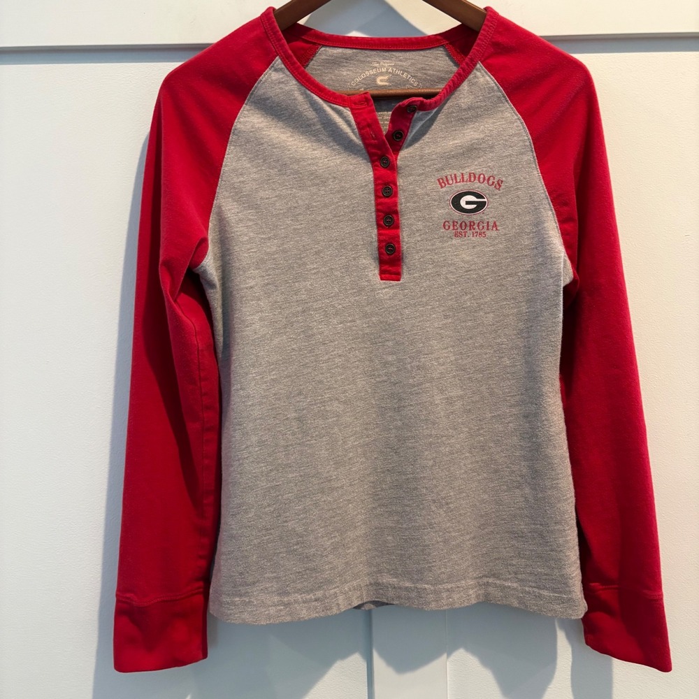 Georgia Bulldogs Shirt Women Large Slim Fit Gray NCAA Football Henley Colosseum